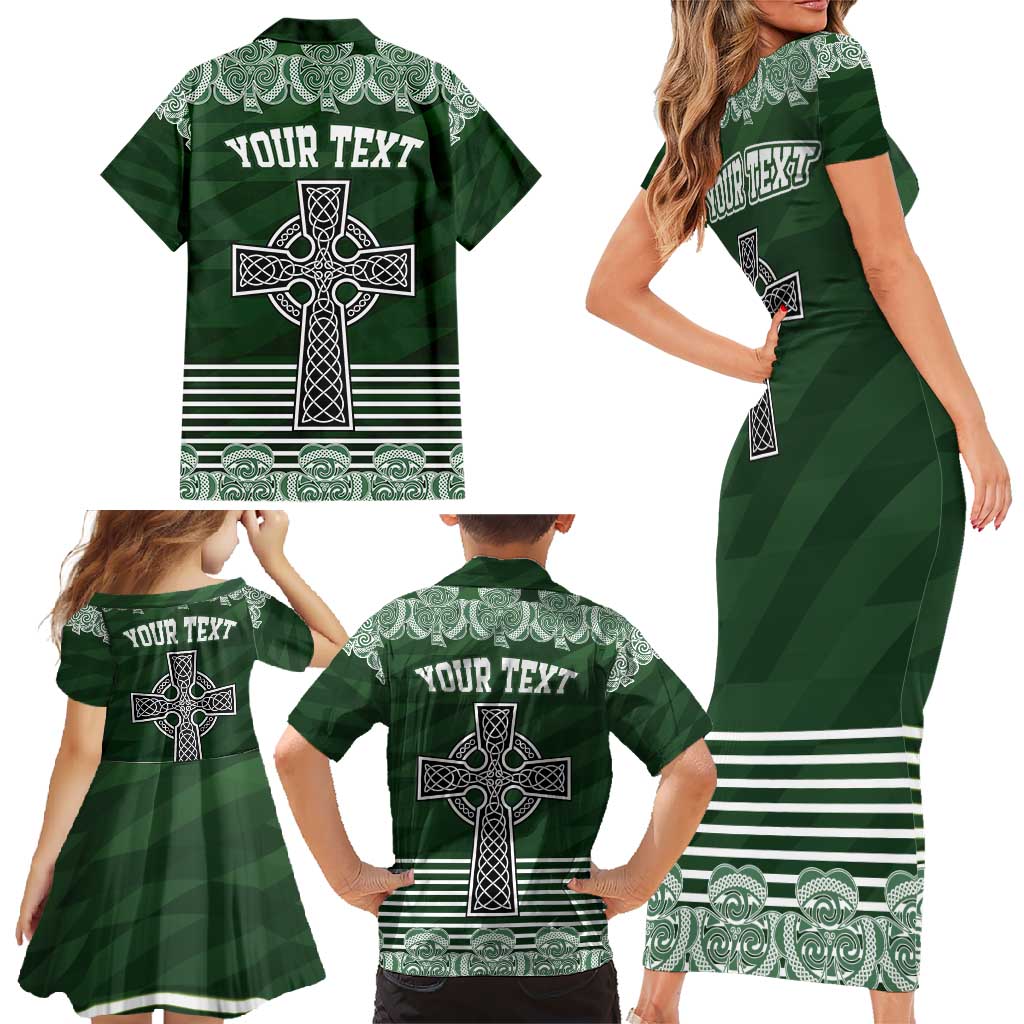 Personalized Celtic Cross Shamrock Ireland Family Matching Short Sleeve Bodycon Dress and Hawaiian Shirt Celtic Knot with Shamrock
