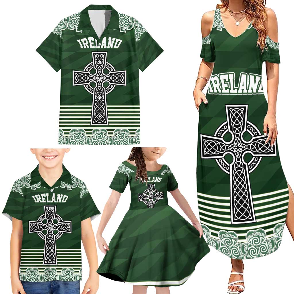 Personalized Celtic Cross Shamrock Ireland Family Matching Summer Maxi Dress and Hawaiian Shirt Celtic Knot with Shamrock