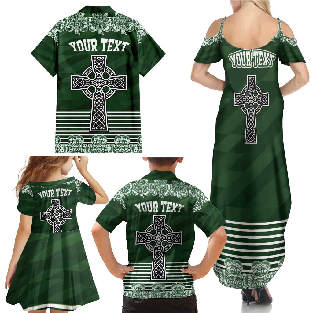 Personalized Celtic Cross Shamrock Ireland Family Matching Summer Maxi Dress and Hawaiian Shirt Celtic Knot with Shamrock