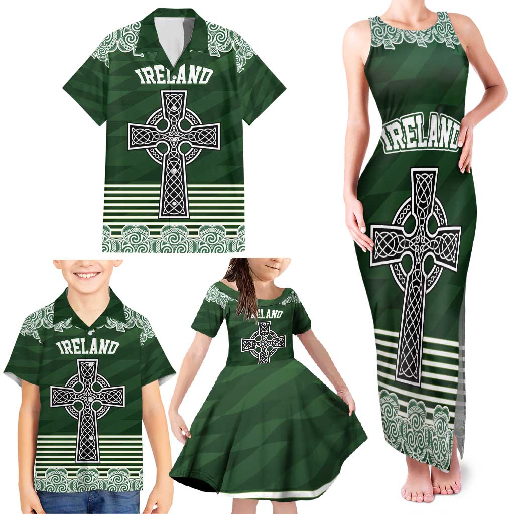 Personalized Celtic Cross Shamrock Ireland Family Matching Tank Maxi Dress and Hawaiian Shirt Celtic Knot with Shamrock