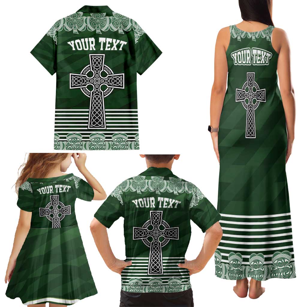 Personalized Celtic Cross Shamrock Ireland Family Matching Tank Maxi Dress and Hawaiian Shirt Celtic Knot with Shamrock