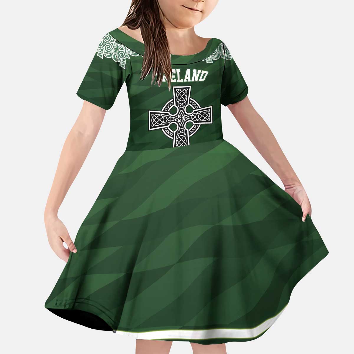 Personalized Celtic Cross Shamrock Ireland Kid Short Sleeve Dress Celtic Knot with Shamrock