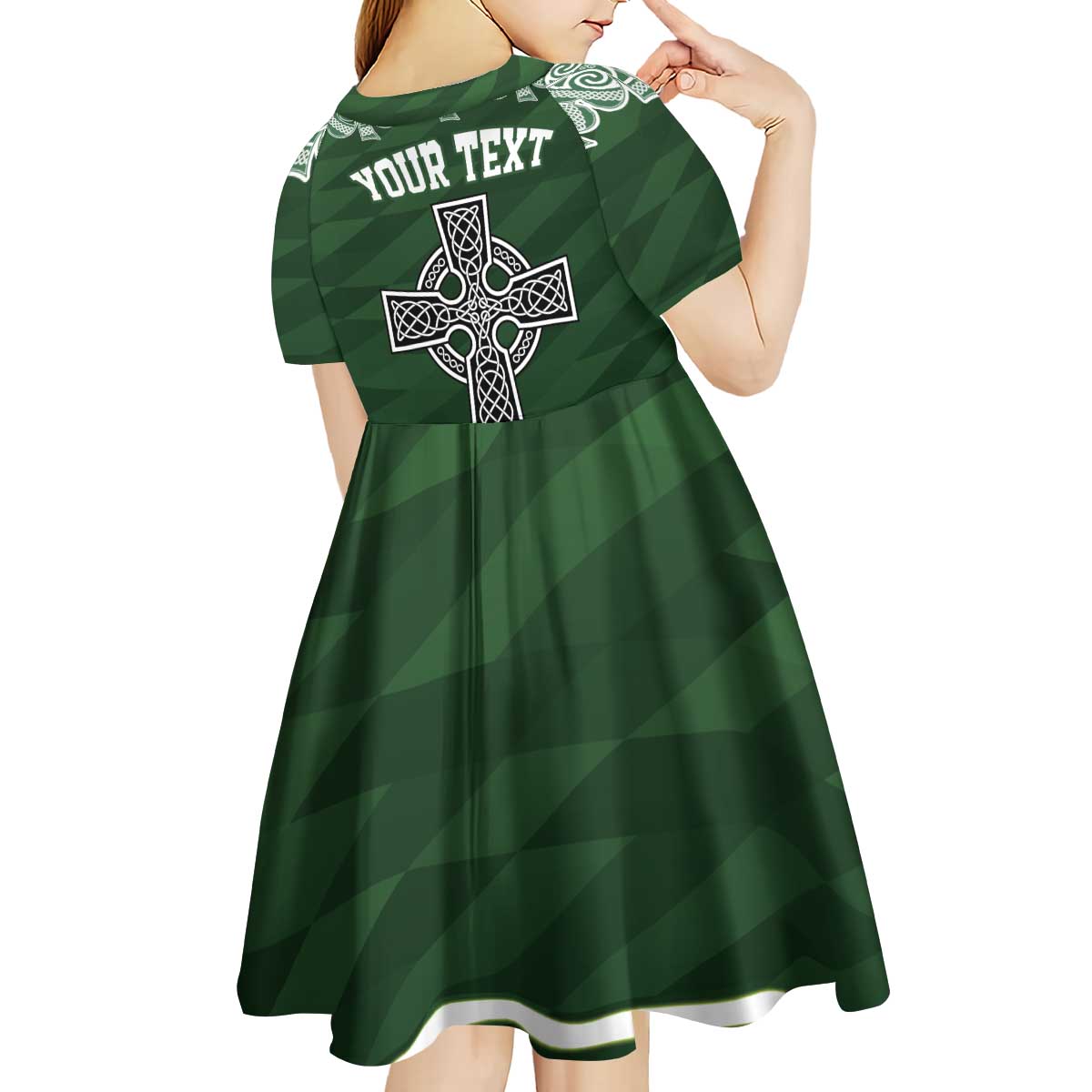 Personalized Celtic Cross Shamrock Ireland Kid Short Sleeve Dress Celtic Knot with Shamrock