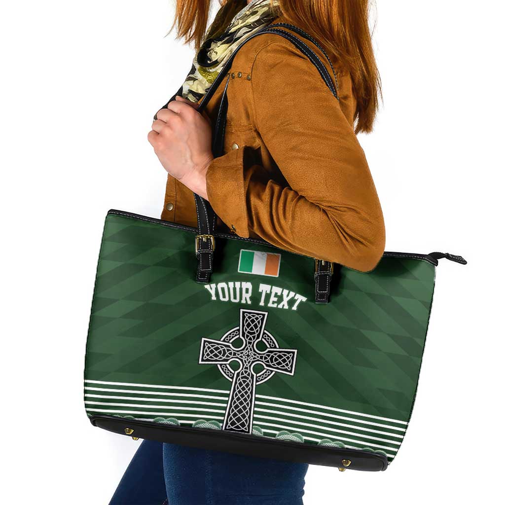 Personalized Celtic Cross Shamrock Ireland Leather Tote Bag Celtic Knot with Shamrock