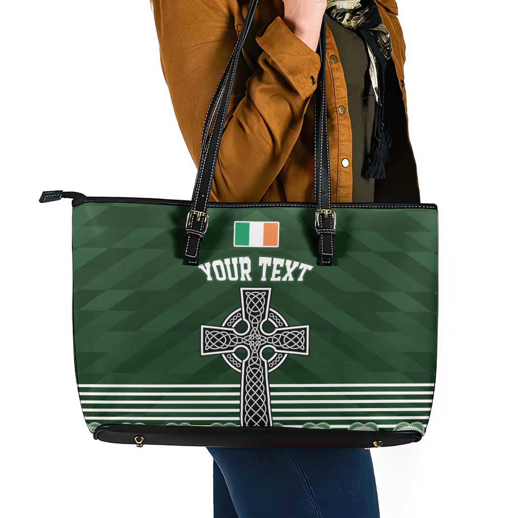 Personalized Celtic Cross Shamrock Ireland Leather Tote Bag Celtic Knot with Shamrock