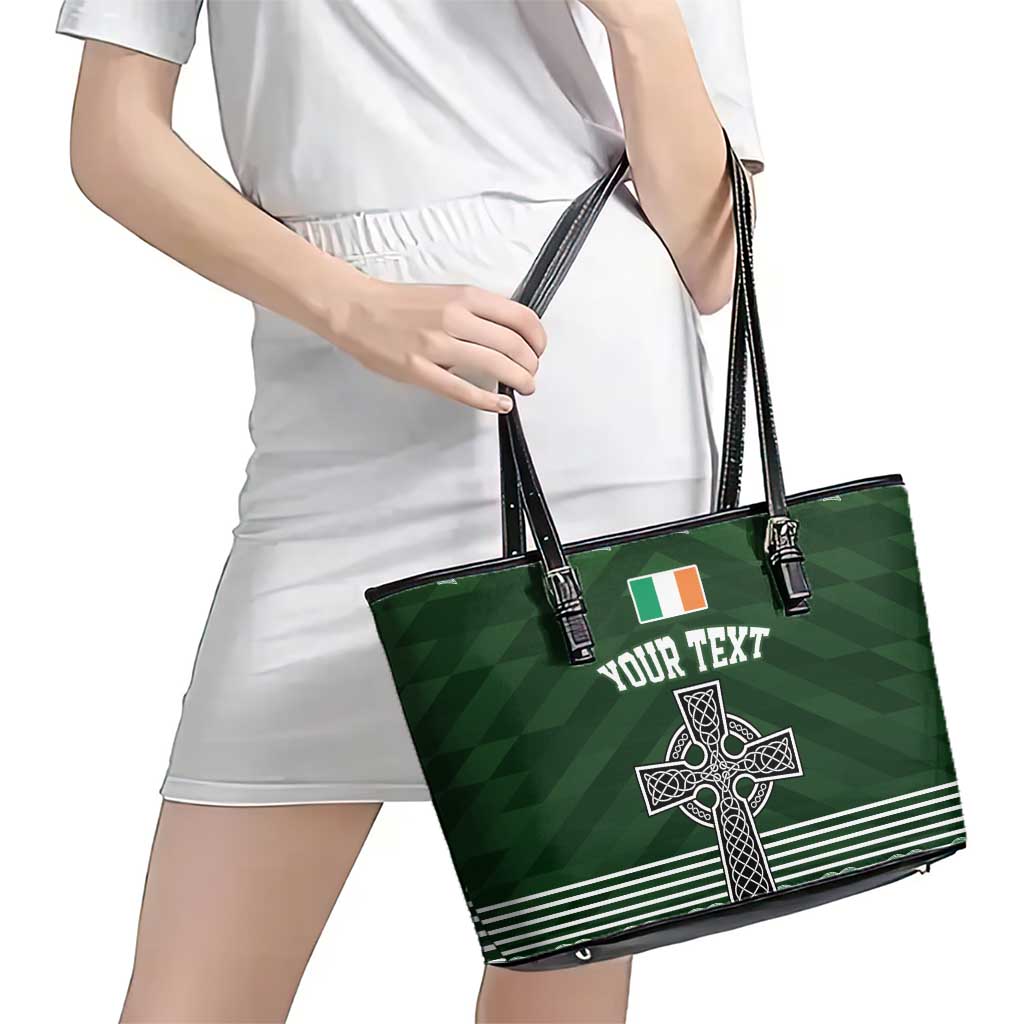 Personalized Celtic Cross Shamrock Ireland Leather Tote Bag Celtic Knot with Shamrock