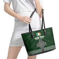 Personalized Celtic Cross Shamrock Ireland Leather Tote Bag Celtic Knot with Shamrock