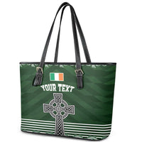Personalized Celtic Cross Shamrock Ireland Leather Tote Bag Celtic Knot with Shamrock