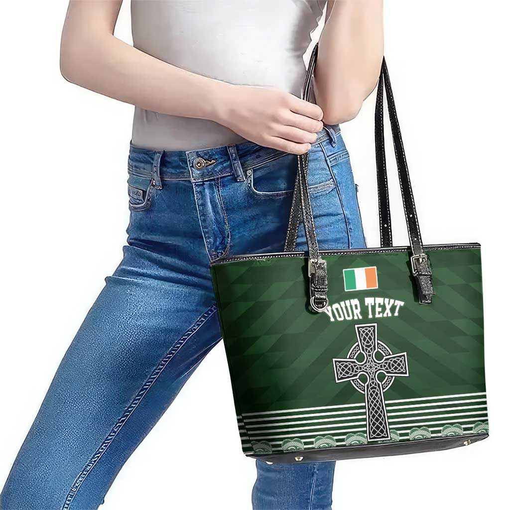 Personalized Celtic Cross Shamrock Ireland Leather Tote Bag Celtic Knot with Shamrock