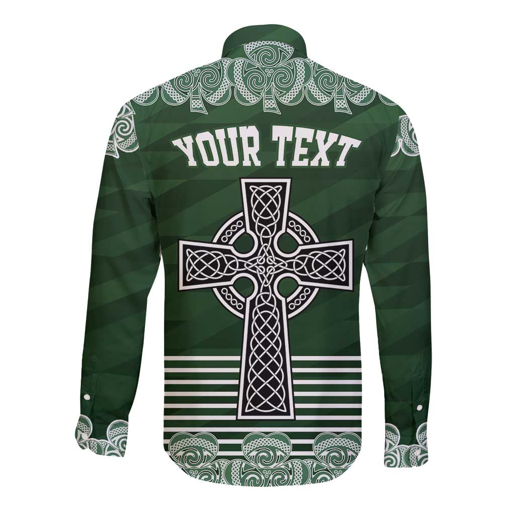 Personalized Celtic Cross Shamrock Ireland Long Sleeve Button Shirt Celtic Knot with Shamrock