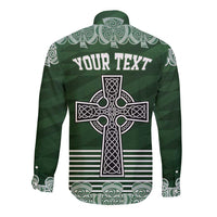 Personalized Celtic Cross Shamrock Ireland Long Sleeve Button Shirt Celtic Knot with Shamrock