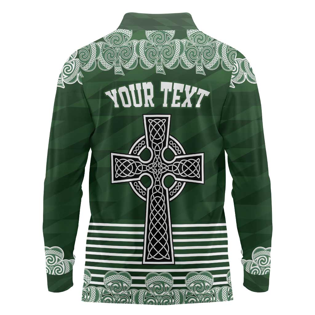 Personalized Celtic Cross Shamrock Ireland Long Sleeve Polo Shirt Celtic Knot with Shamrock