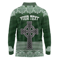 Personalized Celtic Cross Shamrock Ireland Long Sleeve Polo Shirt Celtic Knot with Shamrock