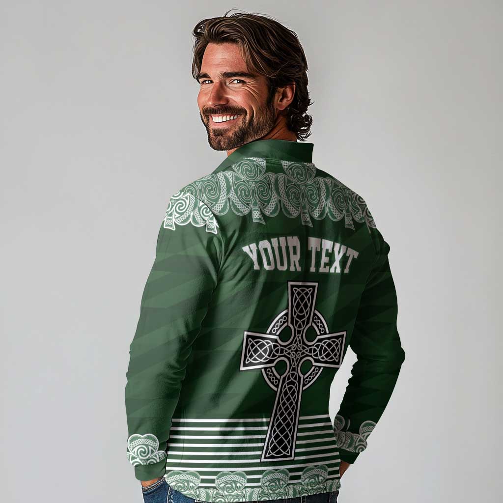 Personalized Celtic Cross Shamrock Ireland Long Sleeve Polo Shirt Celtic Knot with Shamrock