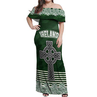 Personalized Celtic Cross Shamrock Ireland Off Shoulder Maxi Dress Celtic Knot with Shamrock