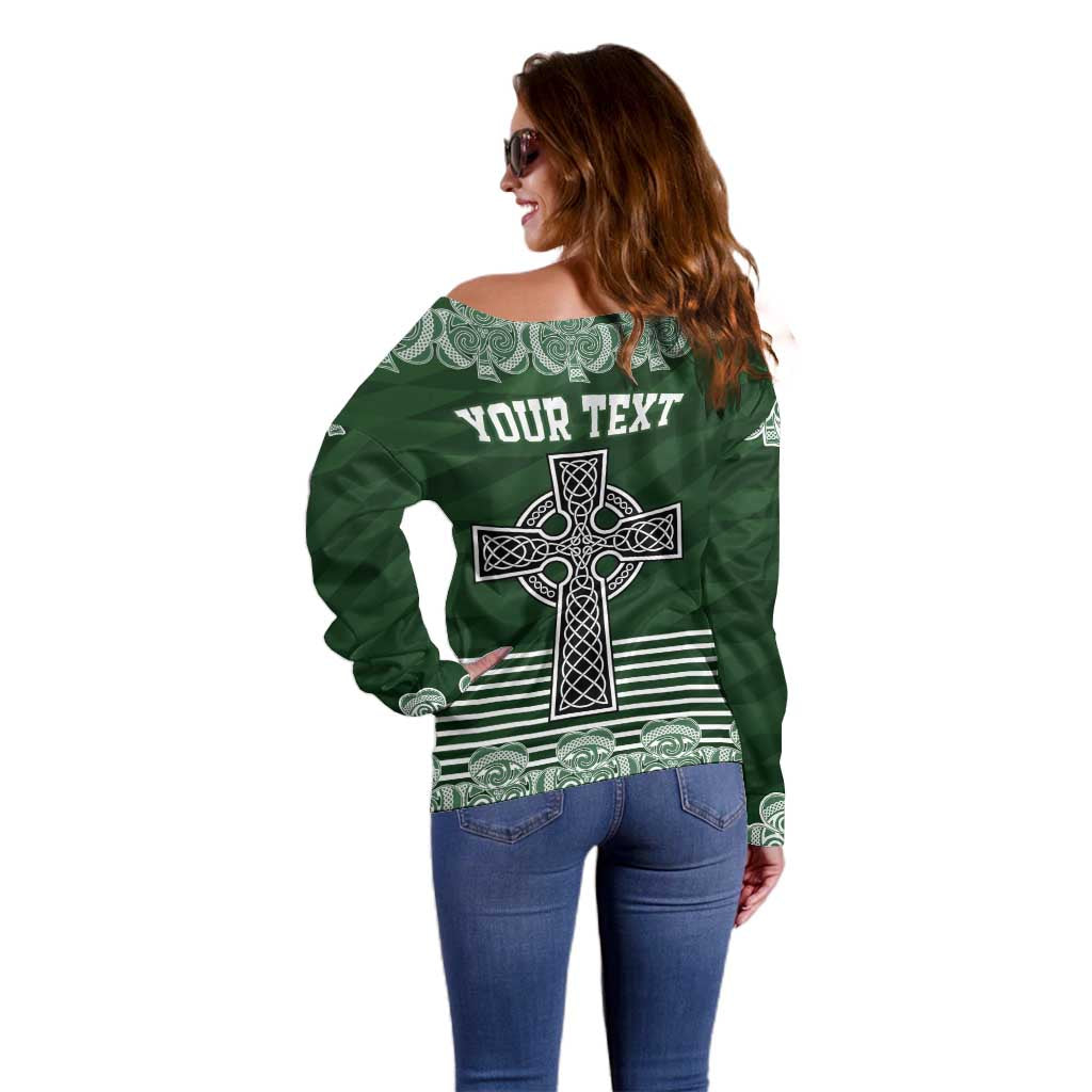 Personalized Celtic Cross Shamrock Ireland Off Shoulder Sweater Celtic Knot with Shamrock