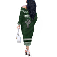 Personalized Celtic Cross Shamrock Ireland Off The Shoulder Long Sleeve Dress Celtic Knot with Shamrock