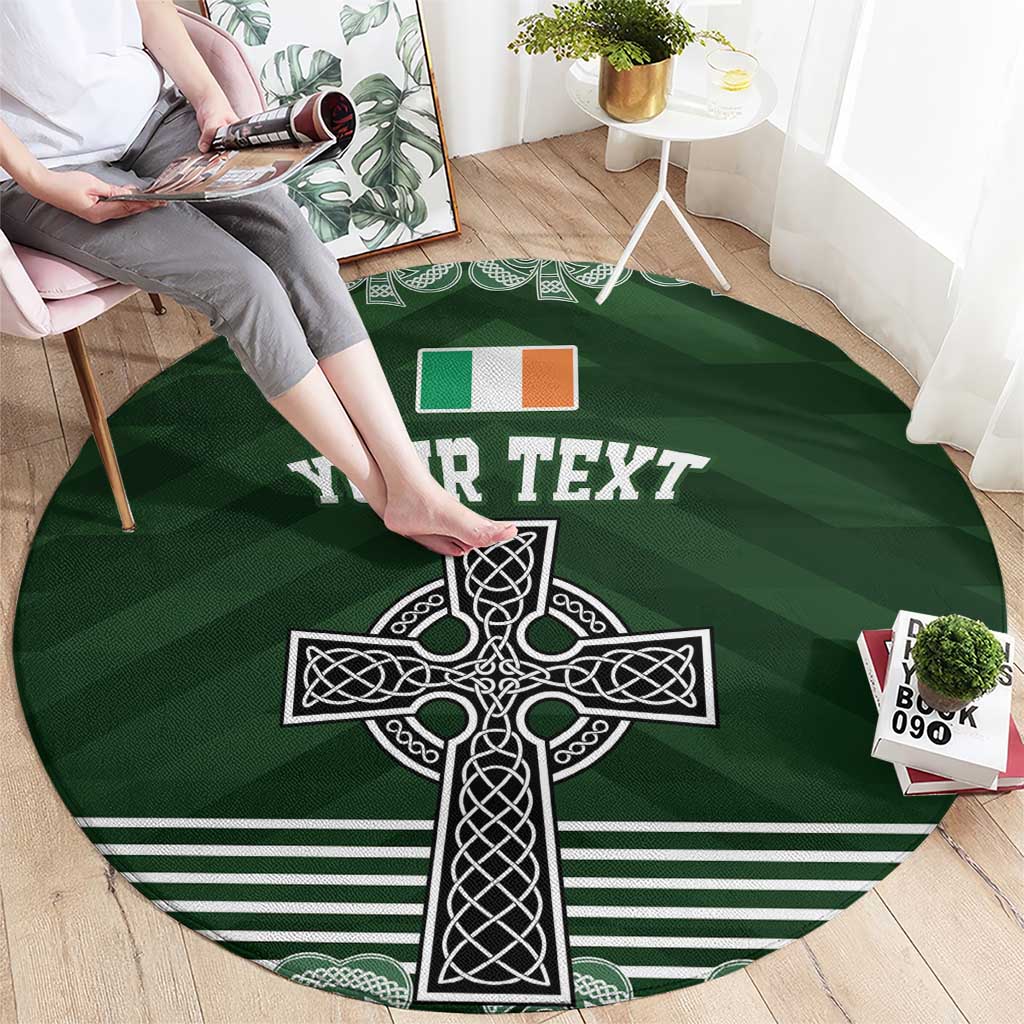 Personalized Celtic Cross Shamrock Ireland Round Carpet Celtic Knot with Shamrock