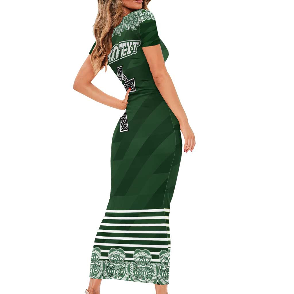 Personalized Celtic Cross Shamrock Ireland Short Sleeve Bodycon Dress Celtic Knot with Shamrock