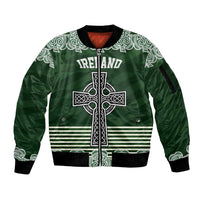 Personalized Celtic Cross Shamrock Ireland Sleeve Zip Bomber Jacket Celtic Knot with Shamrock