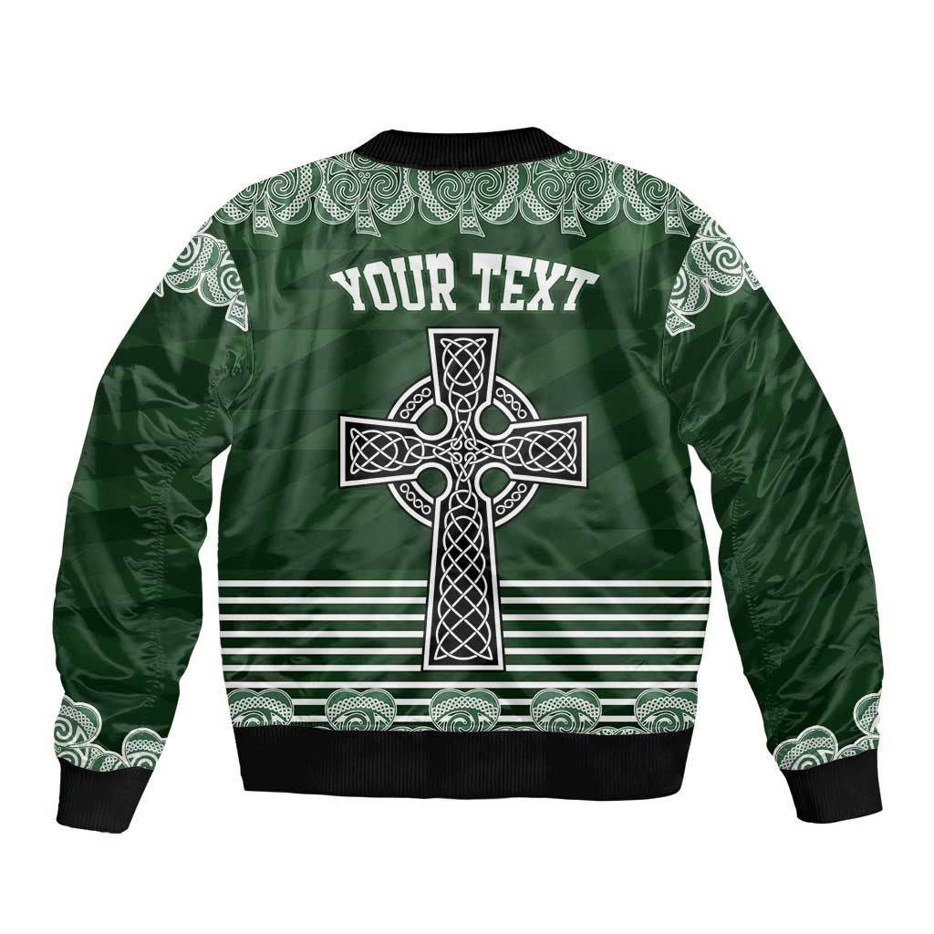 Personalized Celtic Cross Shamrock Ireland Sleeve Zip Bomber Jacket Celtic Knot with Shamrock