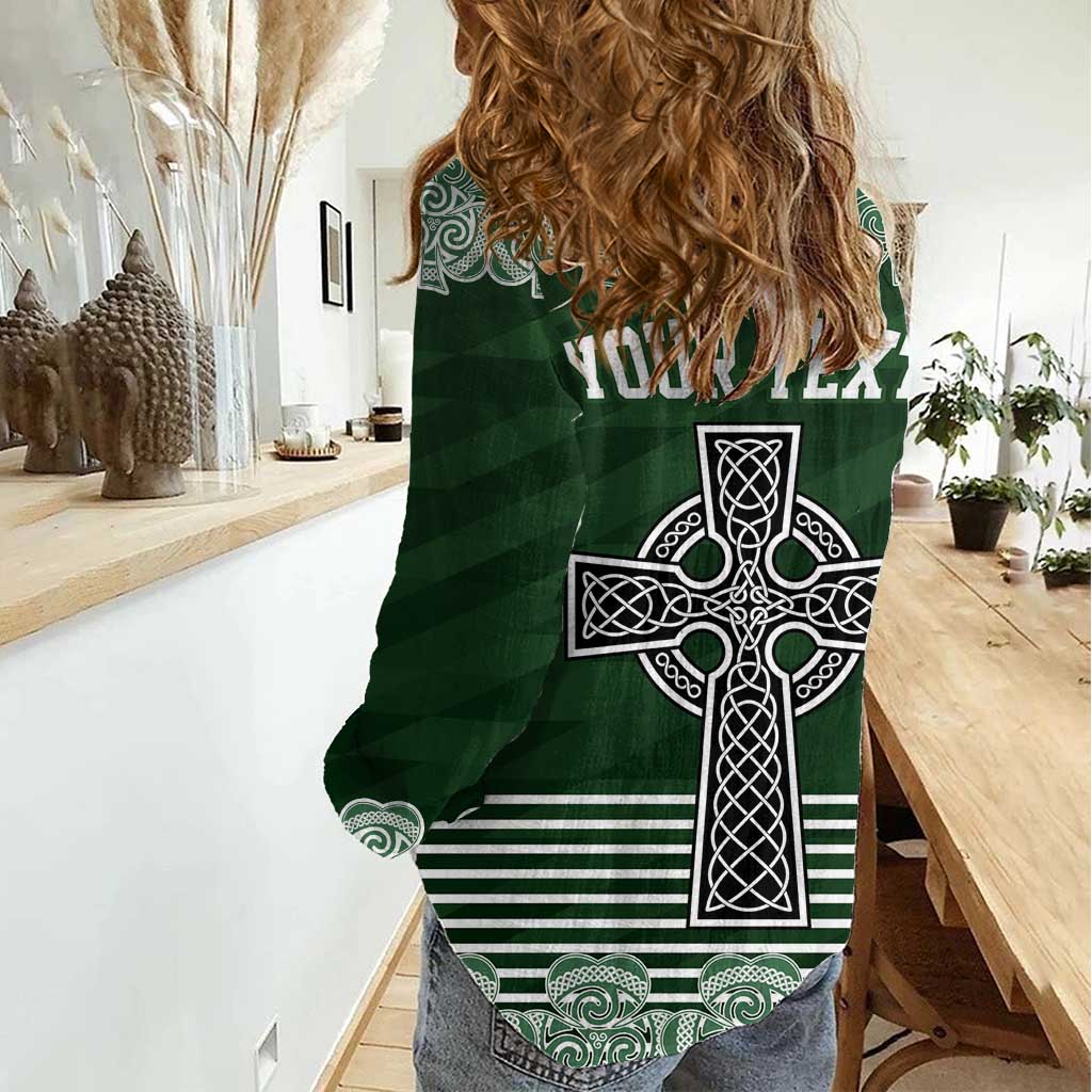 Personalized Celtic Cross Shamrock Ireland Women Casual Shirt Celtic Knot with Shamrock