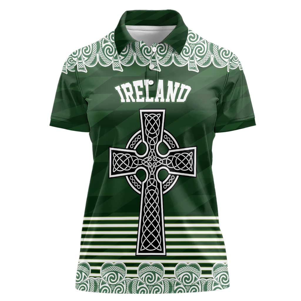 Personalized Celtic Cross Shamrock Ireland Women Polo Shirt Celtic Knot with Shamrock