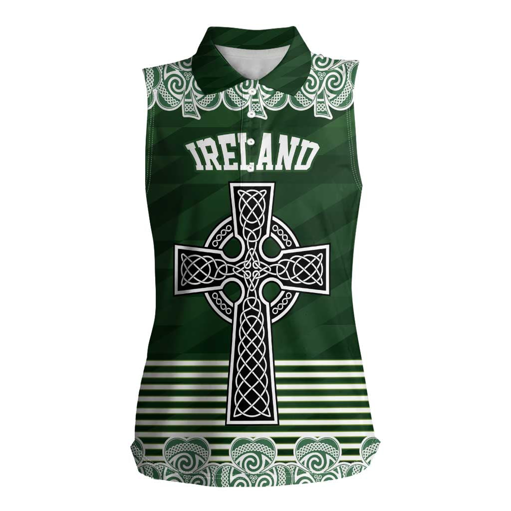 Personalized Celtic Cross Shamrock Ireland Women Sleeveless Polo Shirt Celtic Knot with Shamrock