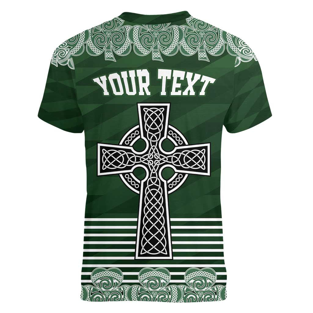 Personalized Celtic Cross Shamrock Ireland Women V-Neck T-Shirt Celtic Knot with Shamrock