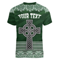 Personalized Celtic Cross Shamrock Ireland Women V-Neck T-Shirt Celtic Knot with Shamrock