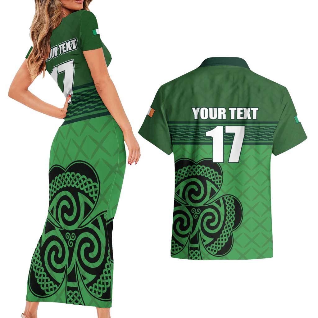 Custom Ireland Football Couples Matching Short Sleeve Bodycon Dress and Hawaiian Shirt Celtic Knot with Shamrock