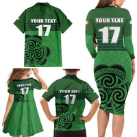 Custom Ireland Football Family Matching Long Sleeve Bodycon Dress and Hawaiian Shirt Celtic Knot with Shamrock