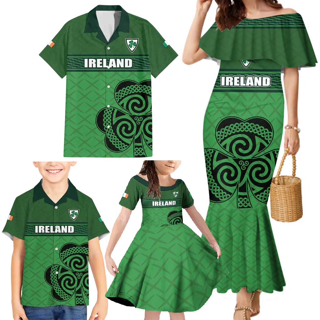 Custom Ireland Football Family Matching Mermaid Dress and Hawaiian Shirt Celtic Knot with Shamrock