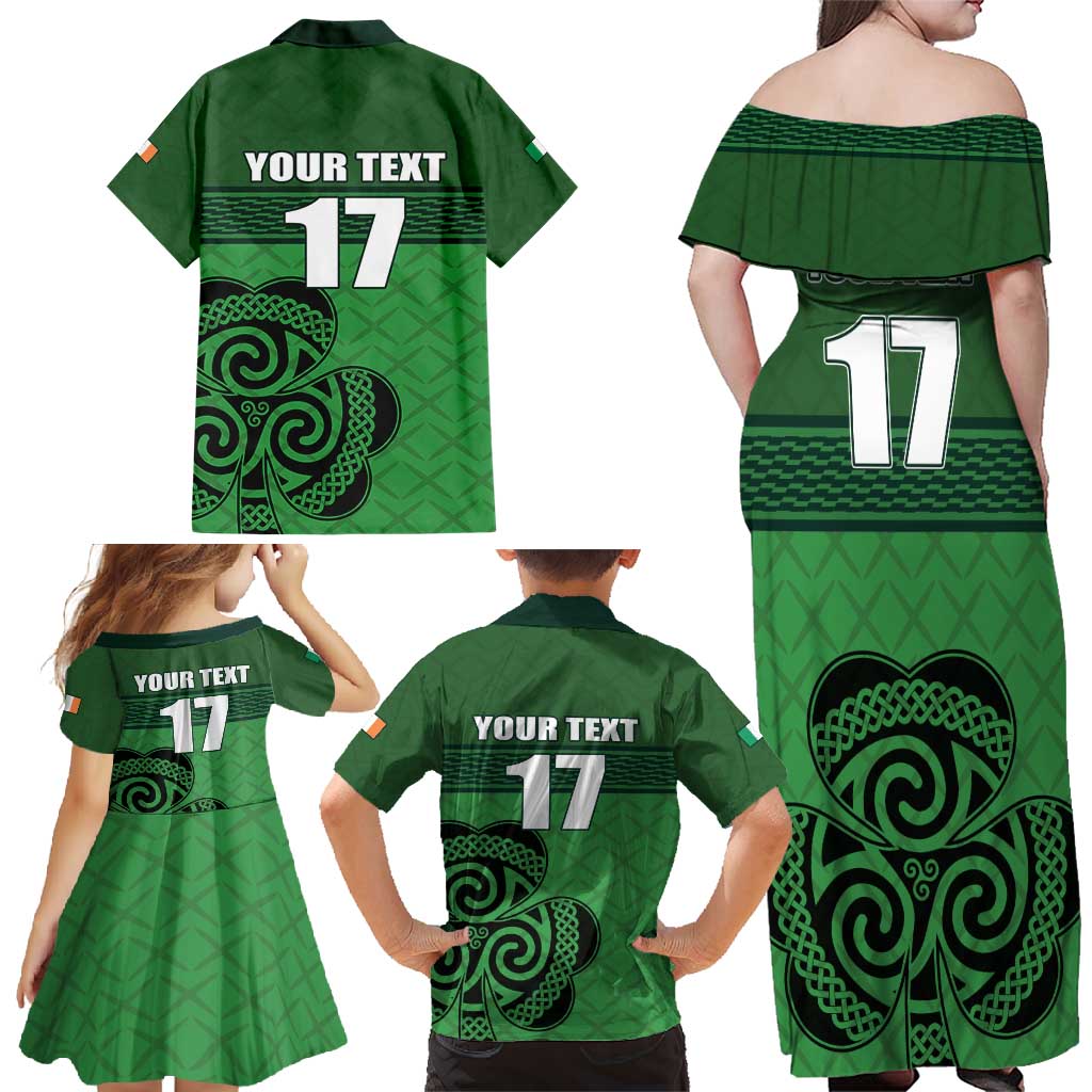 Custom Ireland Football Family Matching Off Shoulder Maxi Dress and Hawaiian Shirt Celtic Knot with Shamrock