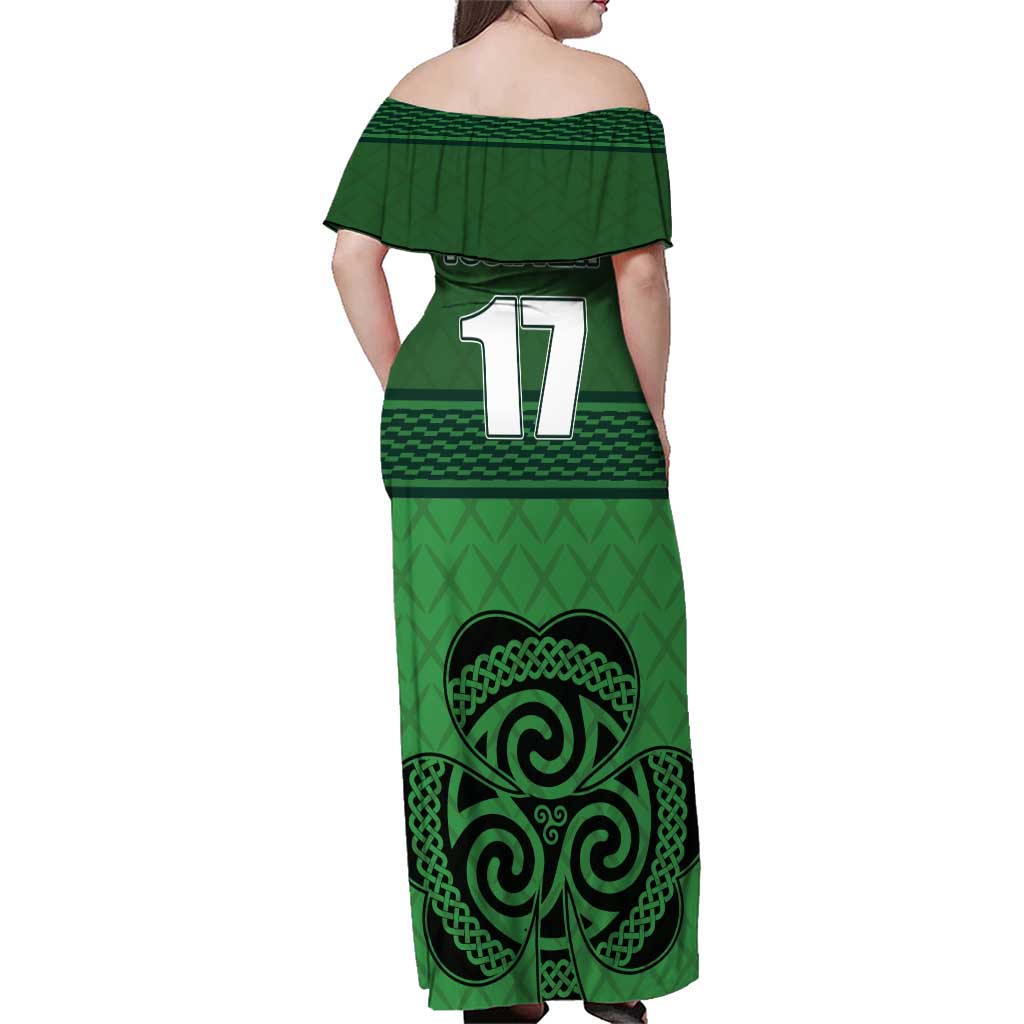 Custom Ireland Football Family Matching Off Shoulder Maxi Dress and Hawaiian Shirt Celtic Knot with Shamrock