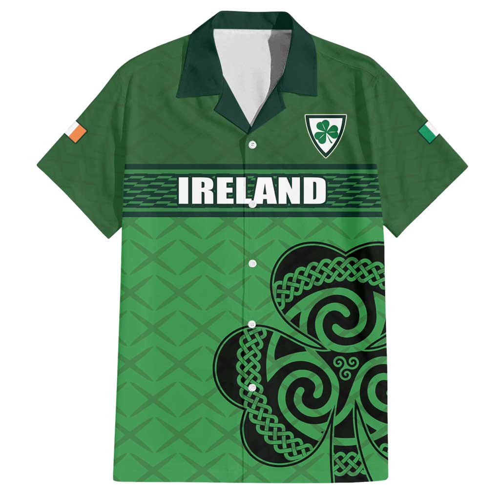 Custom Ireland Football Family Matching Off Shoulder Short Dress and Hawaiian Shirt Celtic Knot with Shamrock