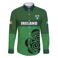 Custom Ireland Football Family Matching Off Shoulder Short Dress and Hawaiian Shirt Celtic Knot with Shamrock