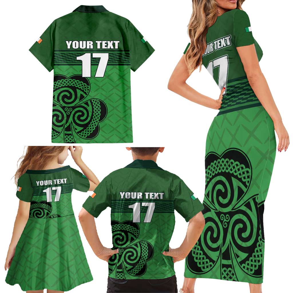 Custom Ireland Football Family Matching Short Sleeve Bodycon Dress and Hawaiian Shirt Celtic Knot with Shamrock