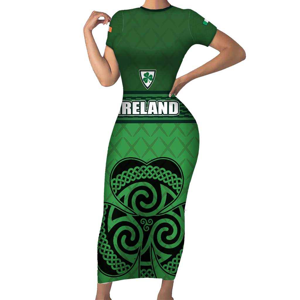 Custom Ireland Football Family Matching Short Sleeve Bodycon Dress and Hawaiian Shirt Celtic Knot with Shamrock