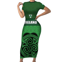 Custom Ireland Football Family Matching Short Sleeve Bodycon Dress and Hawaiian Shirt Celtic Knot with Shamrock