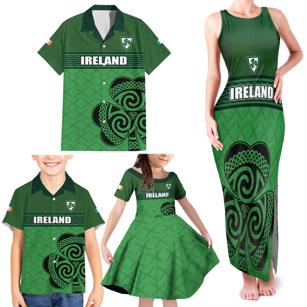Custom Ireland Football Family Matching Tank Maxi Dress and Hawaiian Shirt Celtic Knot with Shamrock