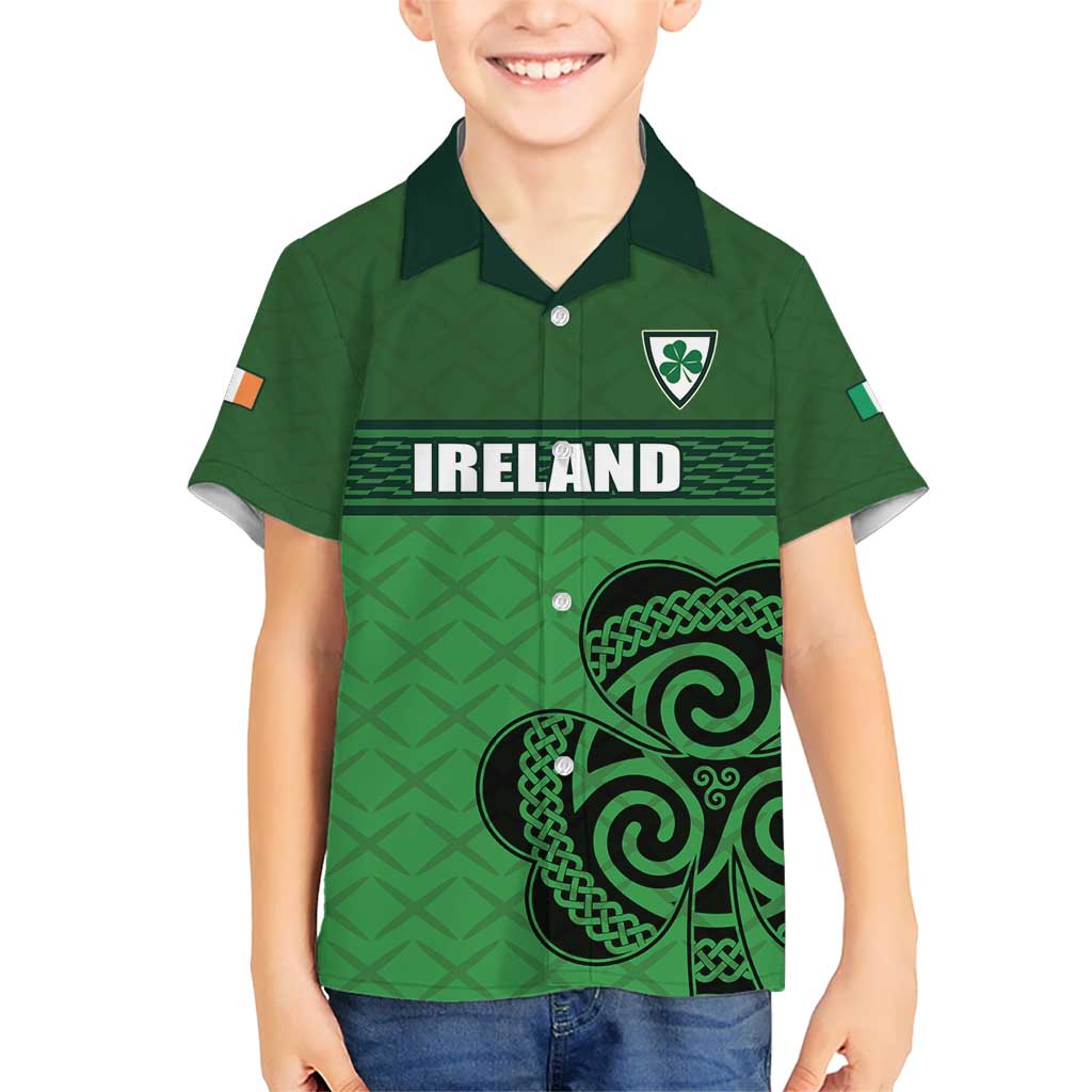 Custom Ireland Football Kid Hawaiian Shirt Celtic Knot with Shamrock