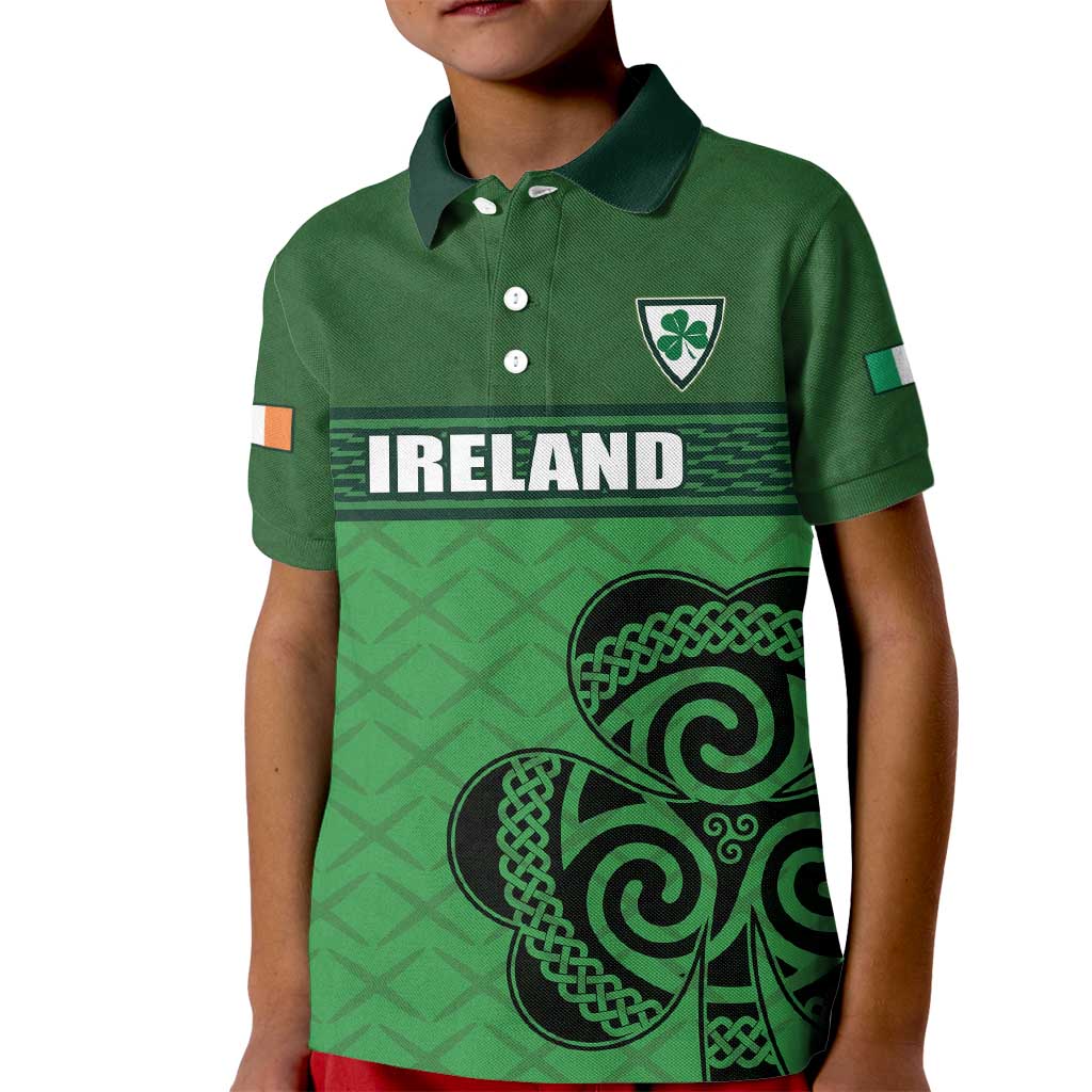 Custom Ireland Football Kid Polo Shirt Celtic Knot with Shamrock