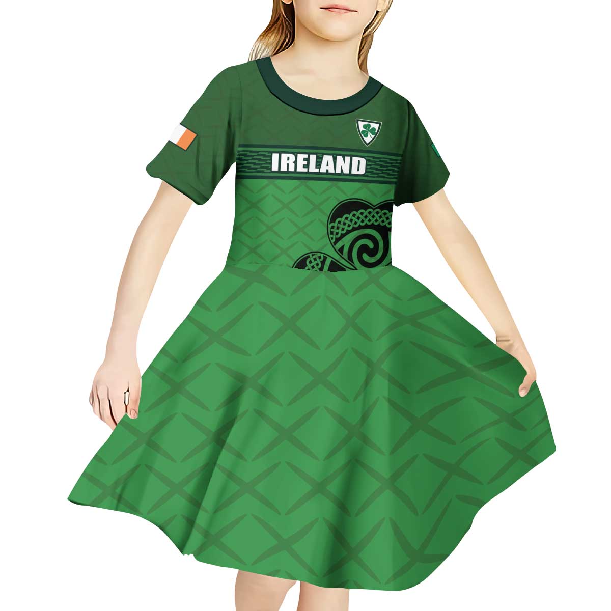 Custom Ireland Football Kid Short Sleeve Dress Celtic Knot with Shamrock