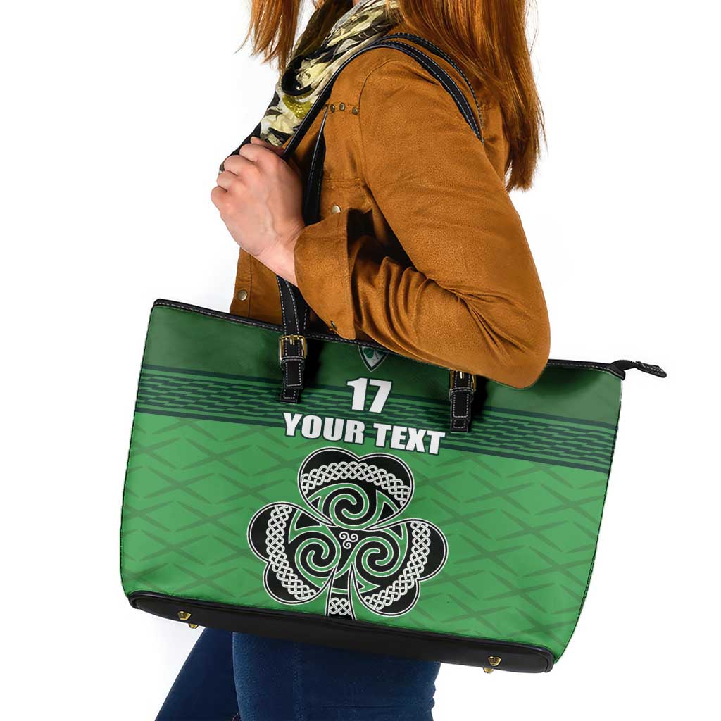 Custom Ireland Football Leather Tote Bag Celtic Knot with Shamrock
