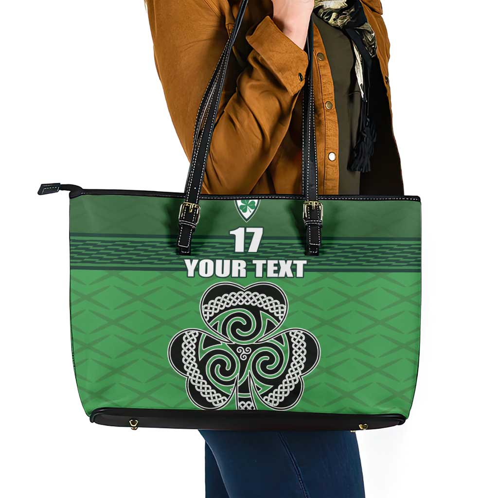 Custom Ireland Football Leather Tote Bag Celtic Knot with Shamrock