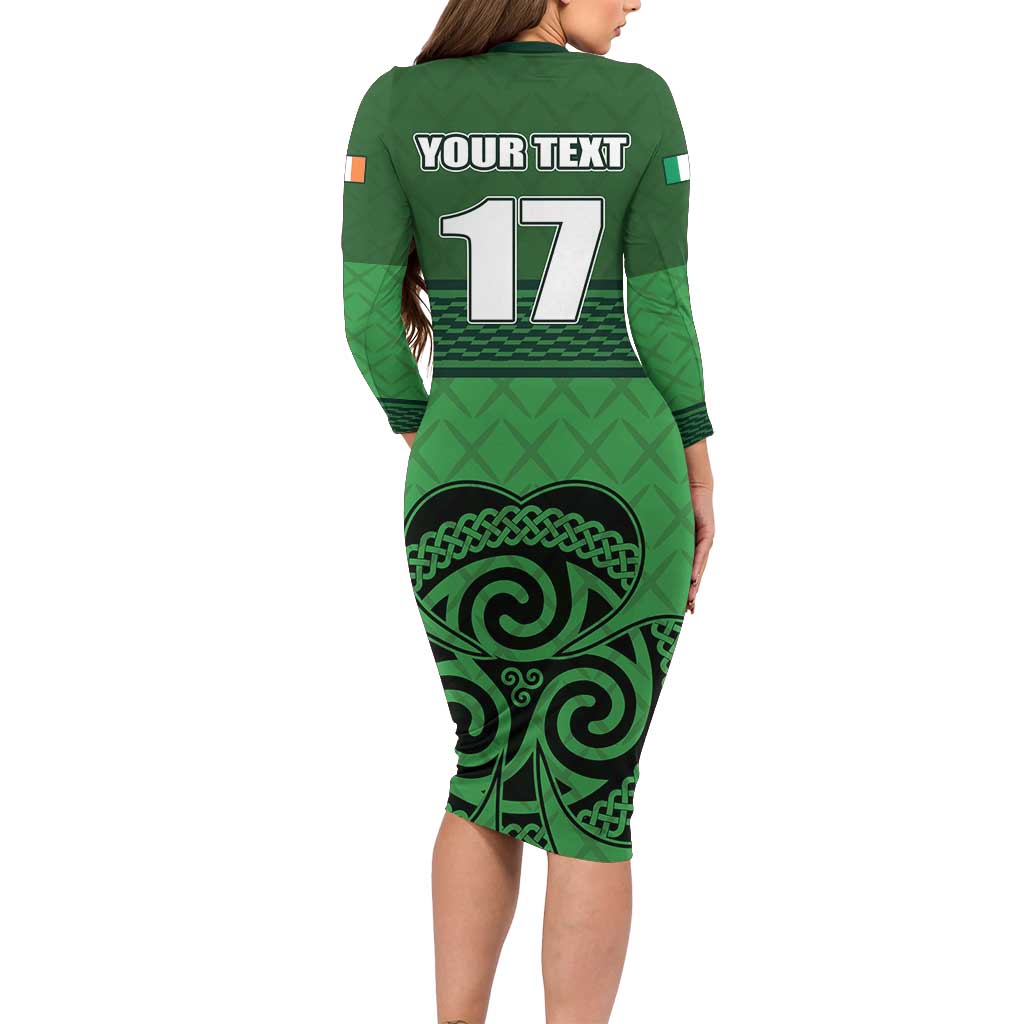 Custom Ireland Football Long Sleeve Bodycon Dress Celtic Knot with Shamrock