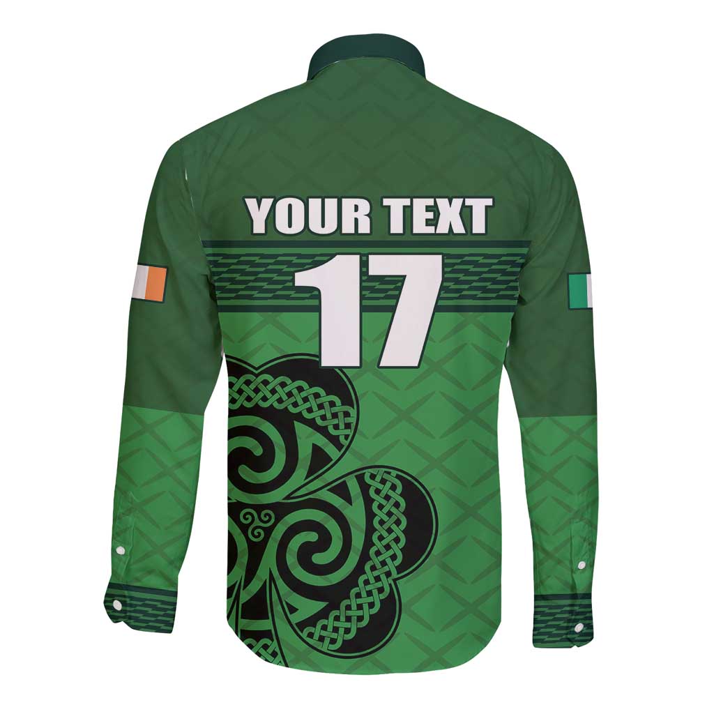 Custom Ireland Football Long Sleeve Button Shirt Celtic Knot with Shamrock