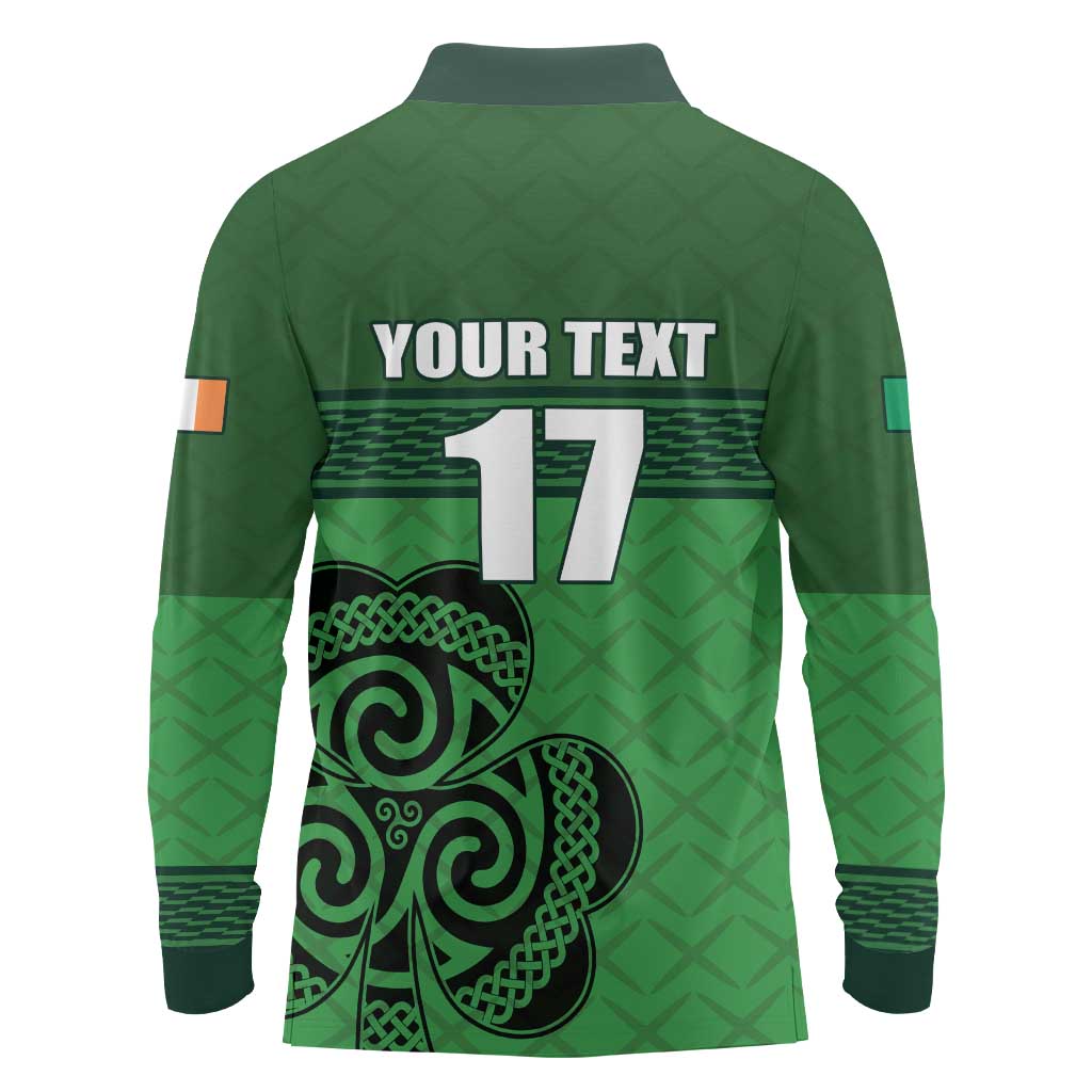 Custom Ireland Football Long Sleeve Polo Shirt Celtic Knot with Shamrock