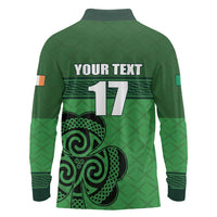 Custom Ireland Football Long Sleeve Polo Shirt Celtic Knot with Shamrock